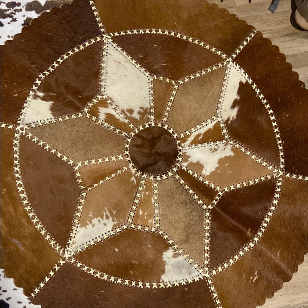 Brown and White Patchwork cowhide  Rug